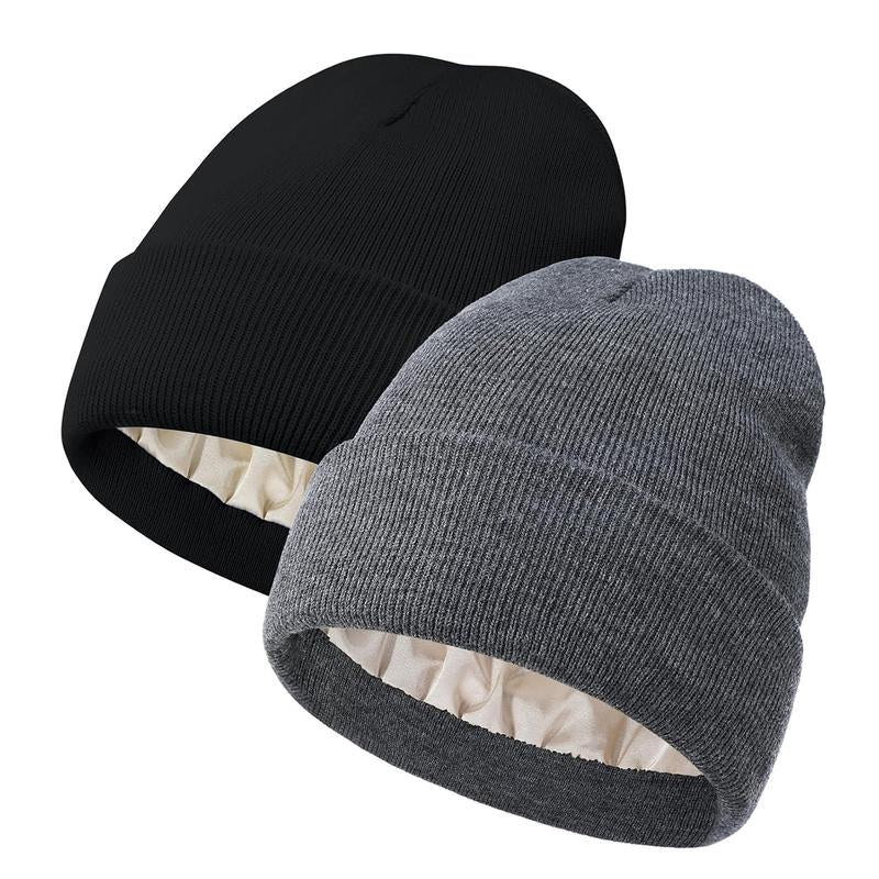 No Static-No Frizz-No Tangle Satin Lined Beanie,Winter Warm Silk Satin Lined Knit Hat,Anti-Static Satin Lined Caps Beanie Hat