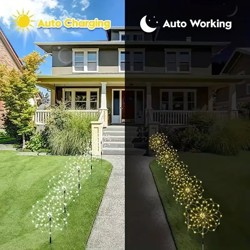 NEW 60Leds Solar Fireworks Lights Outdoor Waterproof Solar Garden Lights 8 Lighting Modes with Remote Control Decorations Light