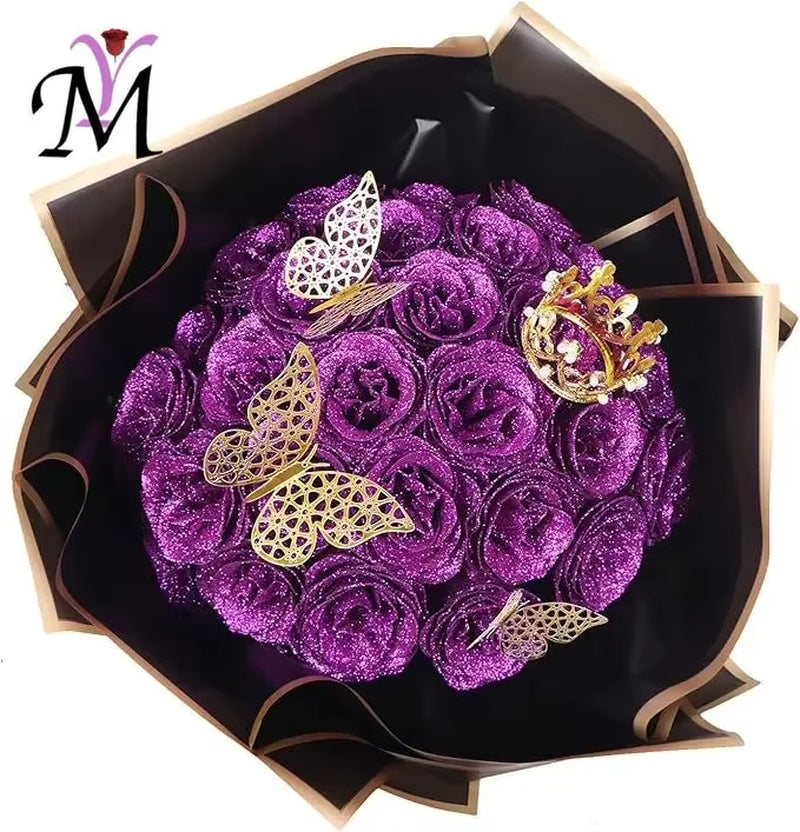 30/50 Pcs 7/6 Cm Glitter Artificial Flower Rose Mother'S/Valentine'S Day Girl Friend Wife DIY Bouquet Gifts for Wedding Birthday