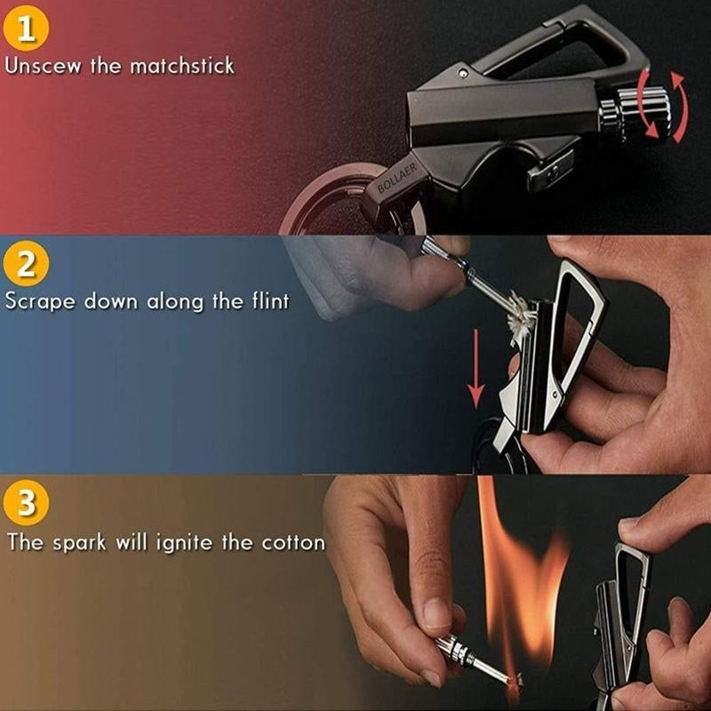 (Fuel Not Included)Reusable Waterproof Lighter with Multitool Keychain Bottle Opener Strike Anywhere Flint Fire Starter for Outdoor Survival Men'S Multi - Functional