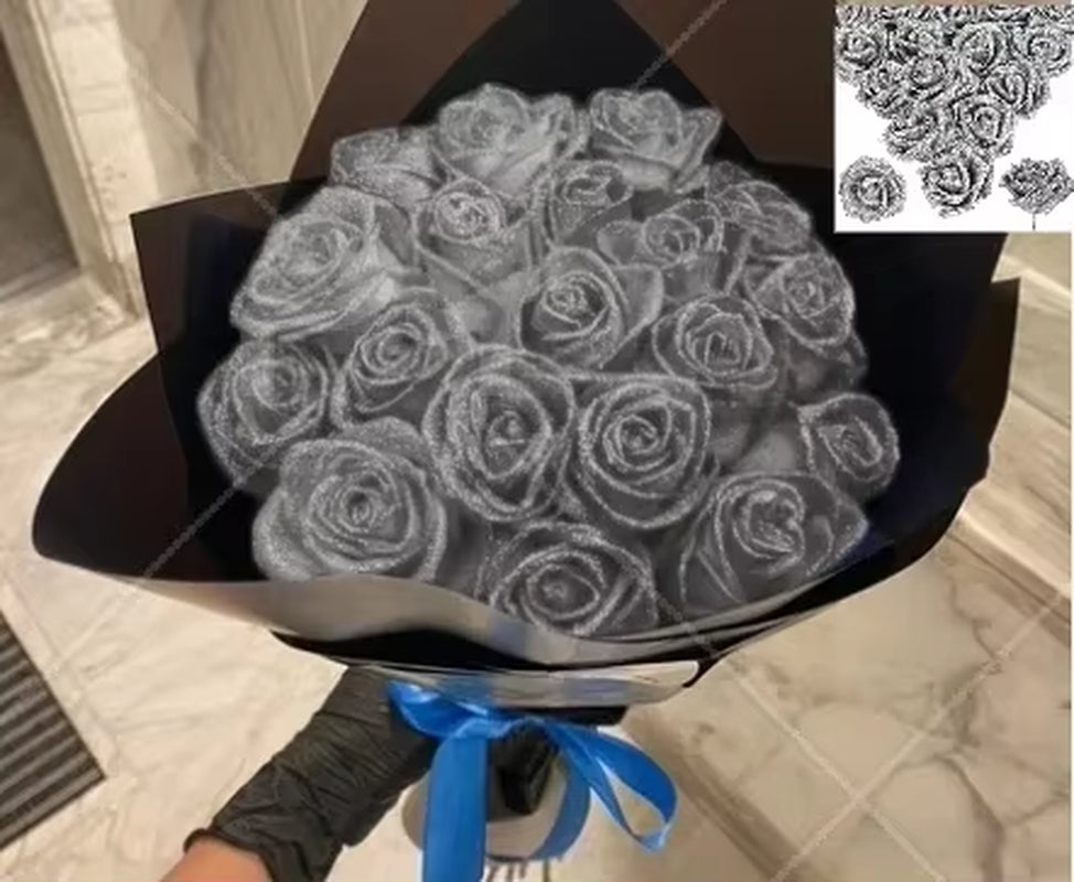 30/50 Pcs 7/6 Cm Glitter Artificial Flower Rose Mother'S/Valentine'S Day Girl Friend Wife DIY Bouquet Gifts for Wedding Birthday