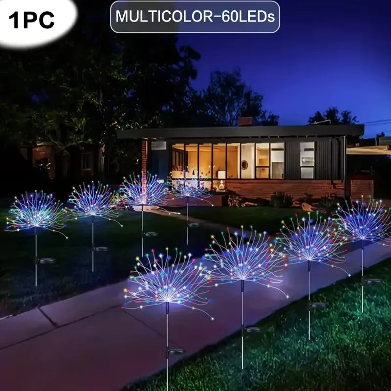 NEW 60Leds Solar Fireworks Lights Outdoor Waterproof Solar Garden Lights 8 Lighting Modes with Remote Control Decorations Light