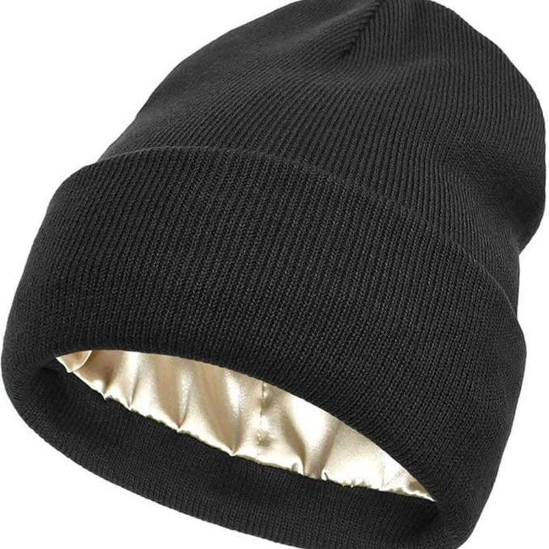 No Static-No Frizz-No Tangle Satin Lined Beanie,Winter Warm Silk Satin Lined Knit Hat,Anti-Static Satin Lined Caps Beanie Hat