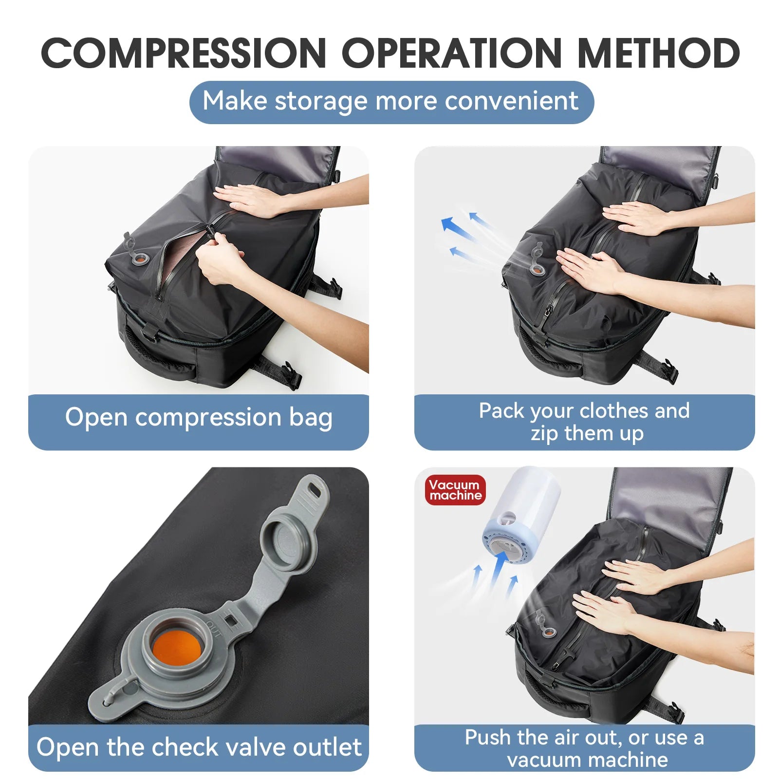 Vacuum Backpack Travel Bag for Men Large Capacity Backpack Business Laptop Backpack Women Men Expandable Backpack School Bag