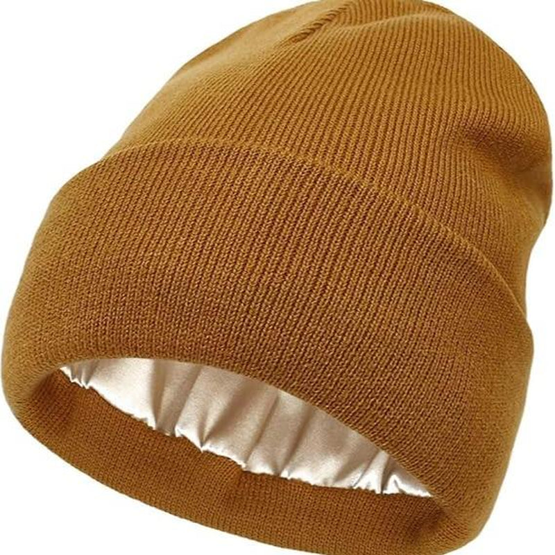 No Static-No Frizz-No Tangle Satin Lined Beanie,Winter Warm Silk Satin Lined Knit Hat,Anti-Static Satin Lined Caps Beanie Hat